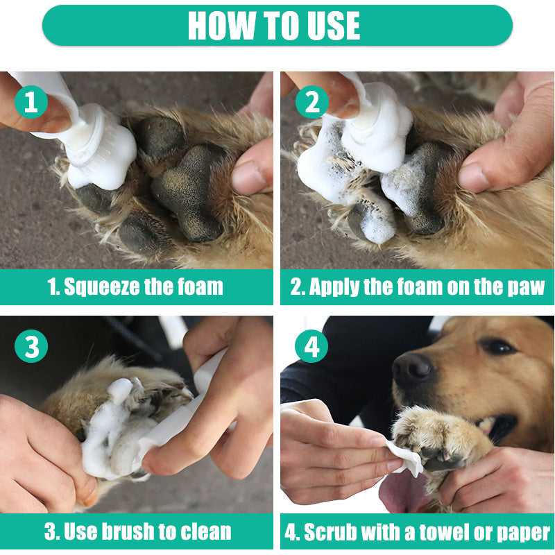 No-Rinse Waterless Shampoo Pet Paw Cleaner Grooming Brush