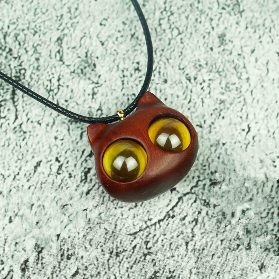 Handmade Wood Cat Necklace