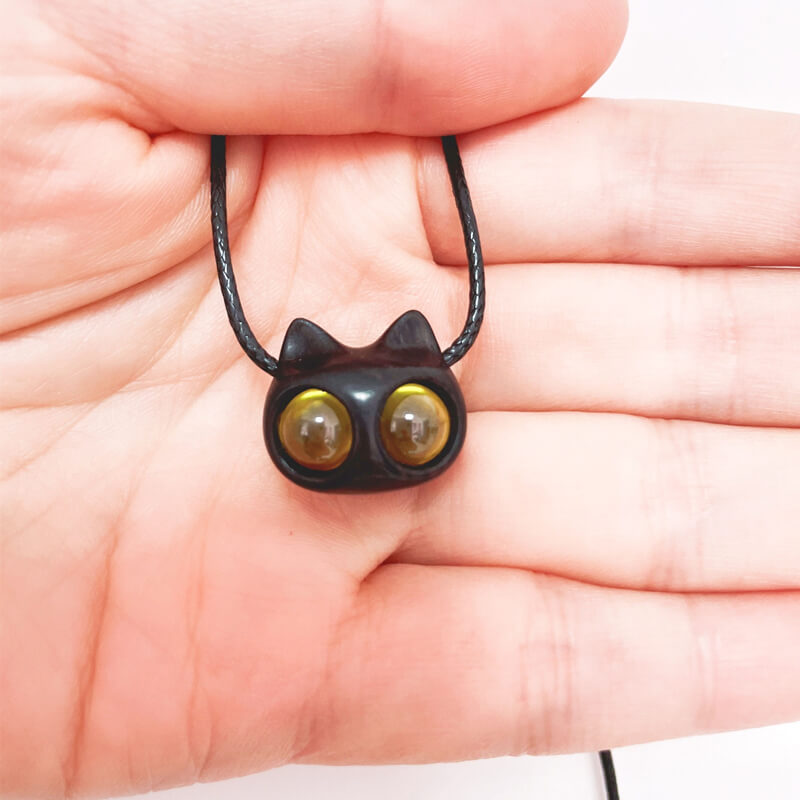 Handmade Cute Wood Cat Pendant Necklace