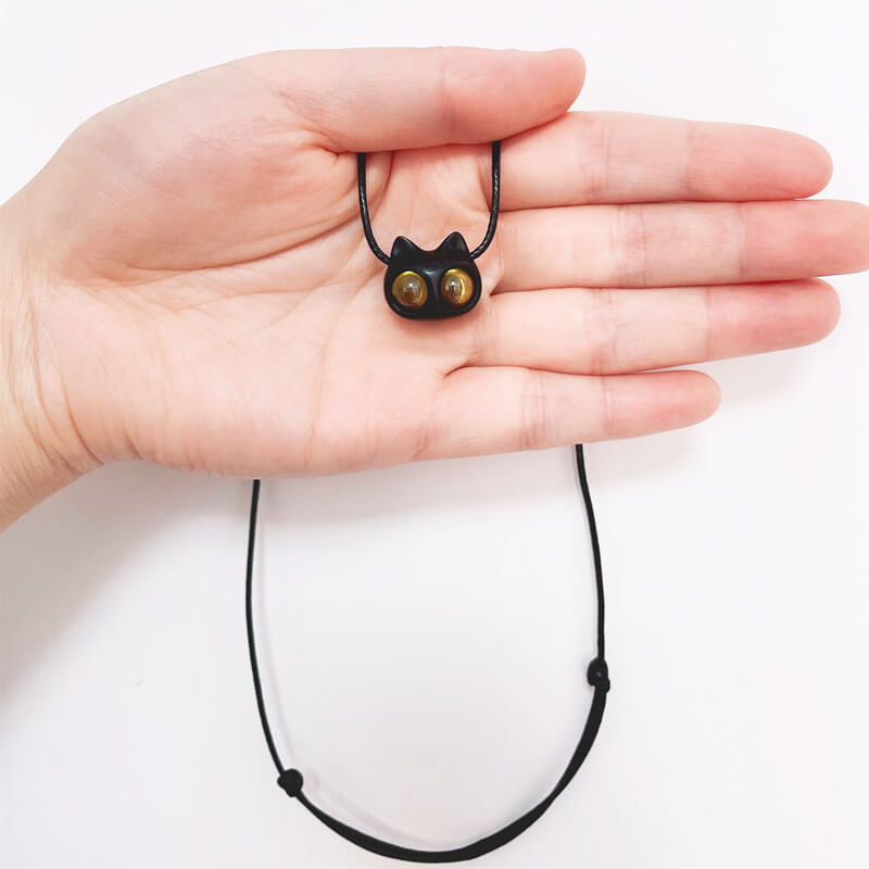 Handmade Cute Wood Cat Pendant Necklace