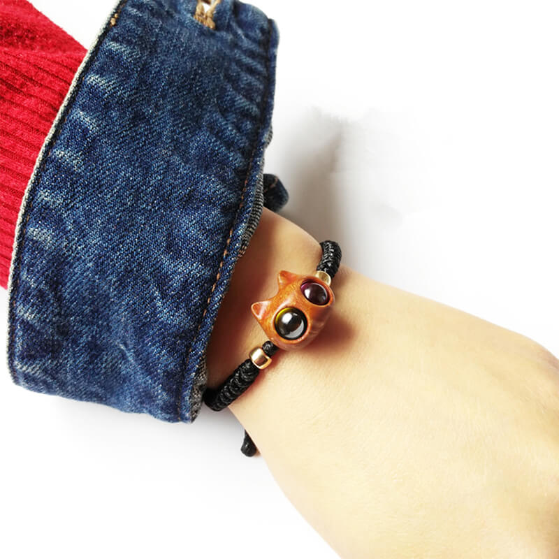 Handmade Wood Cat Bracelet