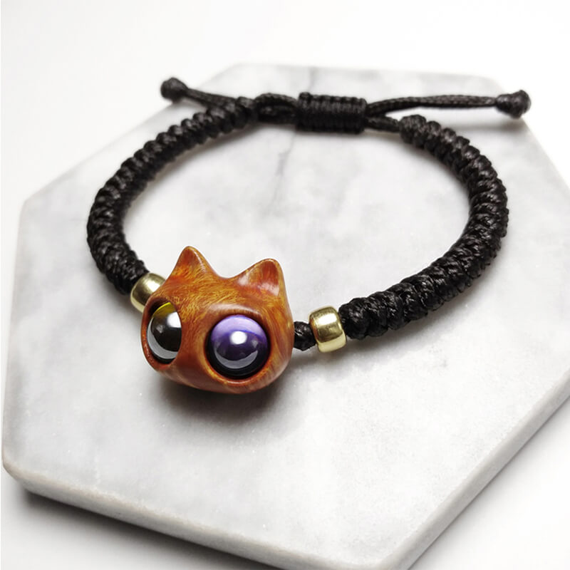 Handmade Wood Cat Bracelet