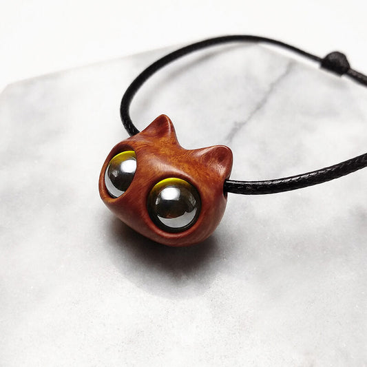 Handmade Wood Cat Pendant Necklace