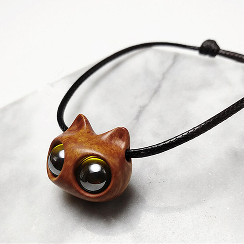 Handmade Wood Cat Pendant Necklace