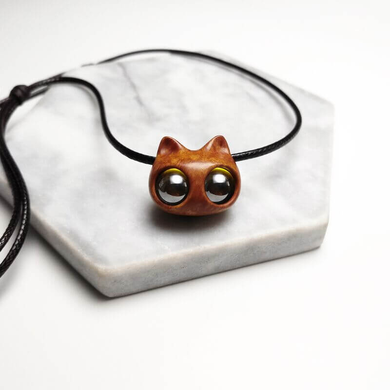 Handmade Wood Cat Pendant Necklace