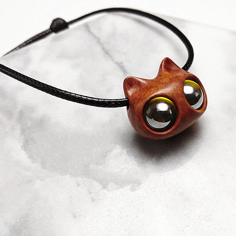 Handmade Wood Cat Pendant Necklace