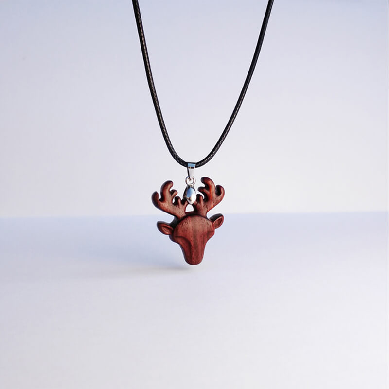 Wood Elk Pendant Necklace