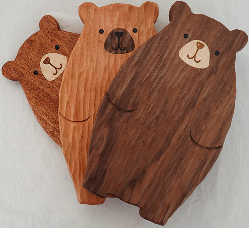 Handmade Little Bear Wood Dinner Plate