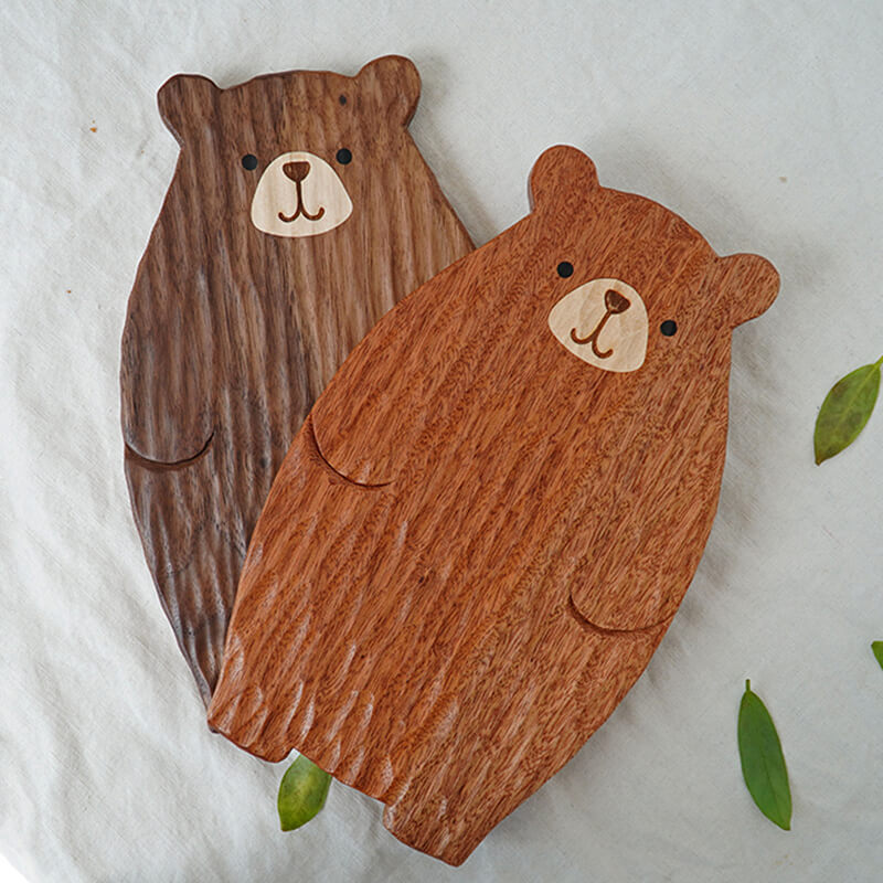 Handmade Little Bear Wood Dinner Plate