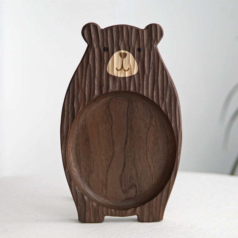 Handmade Little Bear Wood Dinner Plate