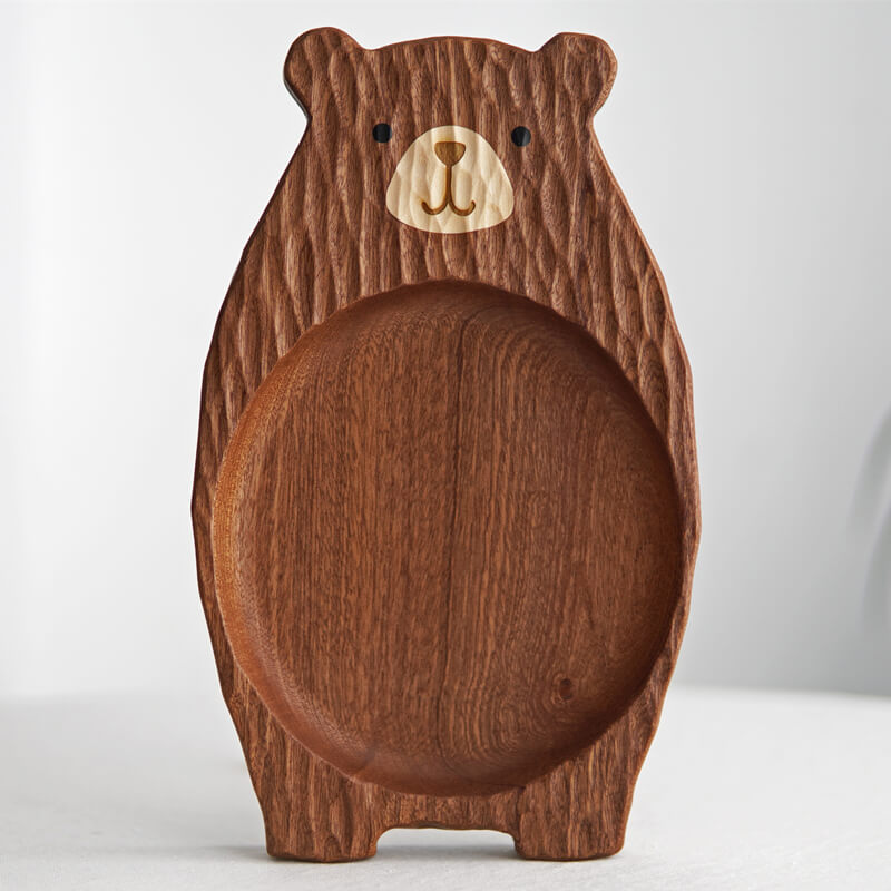 Handmade Little Bear Wood Dinner Plate