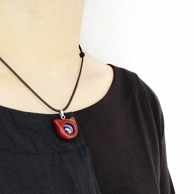 Handmade Zircon Wood Cat Necklace