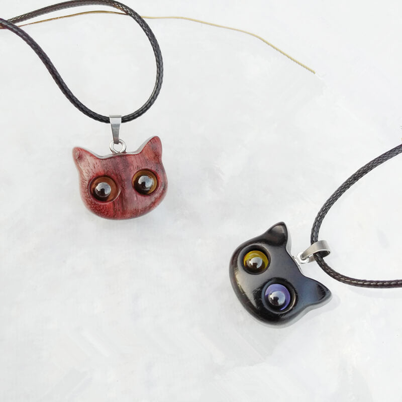 Handmade Wood Carving Cat Necklace