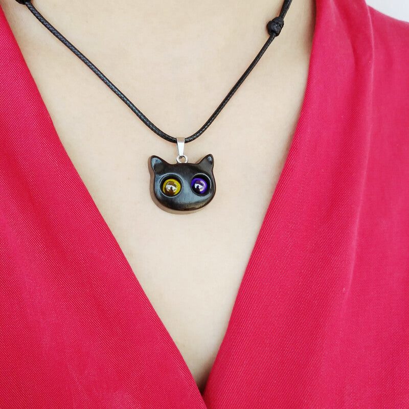 Handmade Wood Carving Cat Necklace