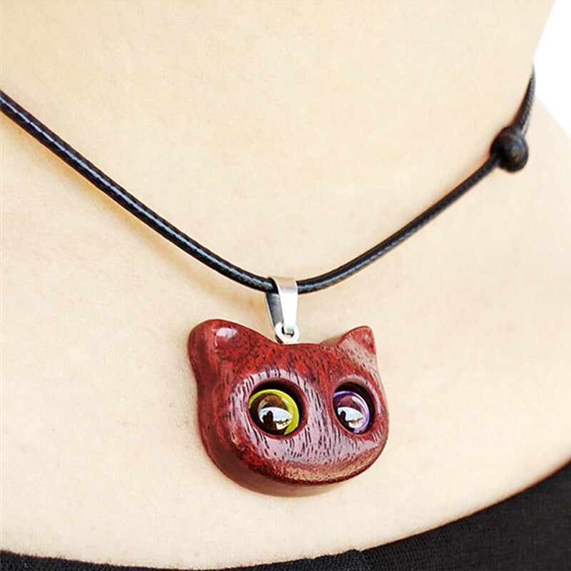 Handmade Wood Carving Cat Necklace