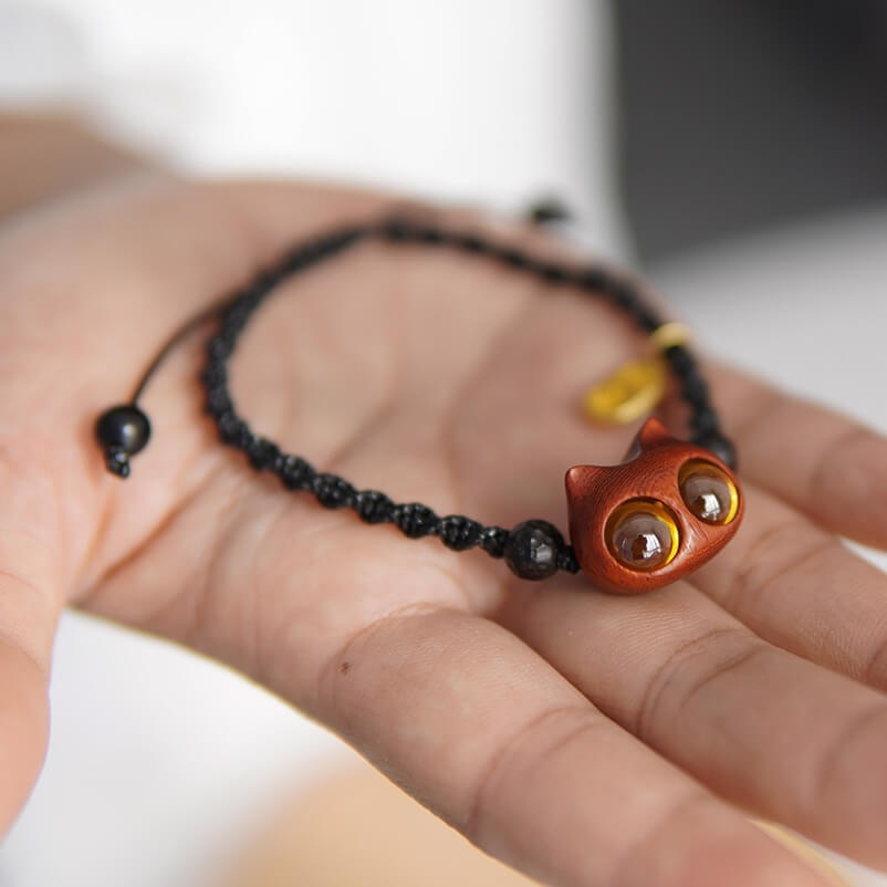 Handmade Cute Wood Cat Bracelet