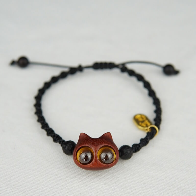 Handmade Cute Wood Cat Bracelet