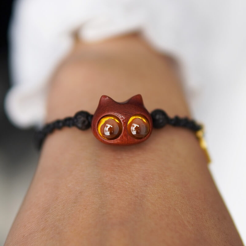 Handmade Cute Wood Cat Bracelet