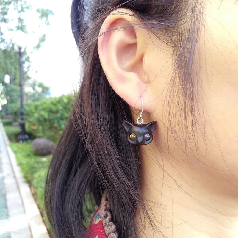 Handmade Wood Fox Silver Earrings