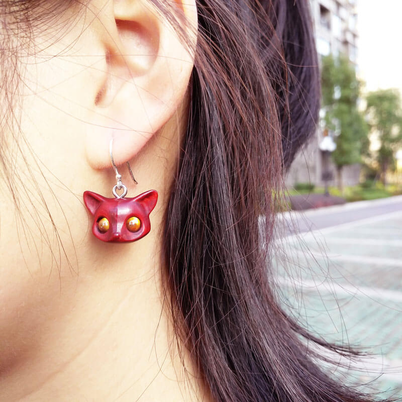 Handmade Wood Fox Silver Earrings