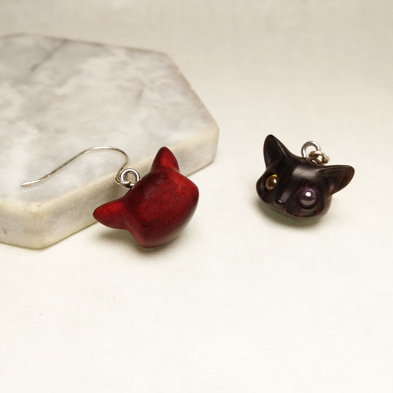 Handmade Wood Fox Silver Earrings