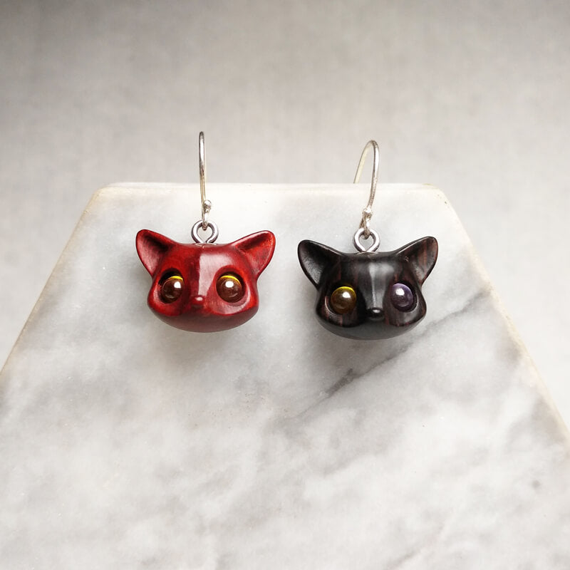 Handmade Wood Fox Silver Earrings