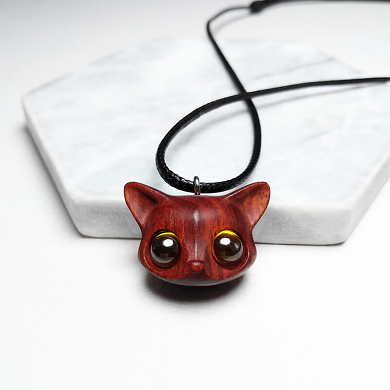 Handmade Cute Wood Fox Pendant Necklace