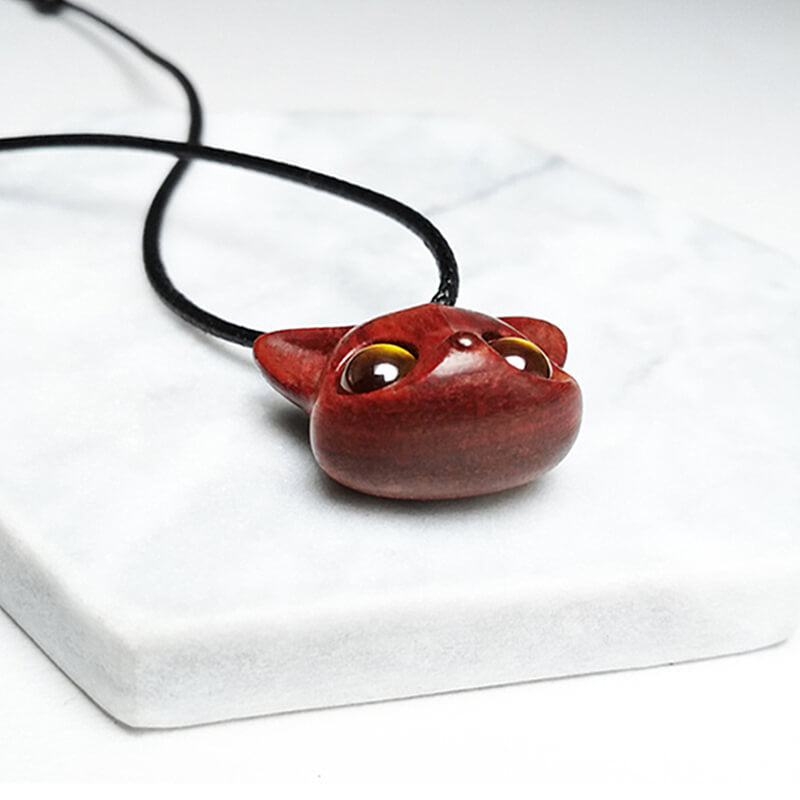 Handmade Cute Wood Fox Pendant Necklace