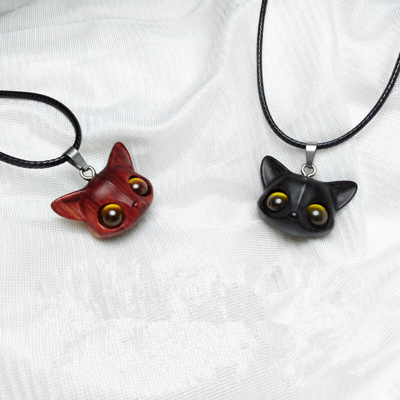 Handmade Cute Wood Fox Pendant Necklace