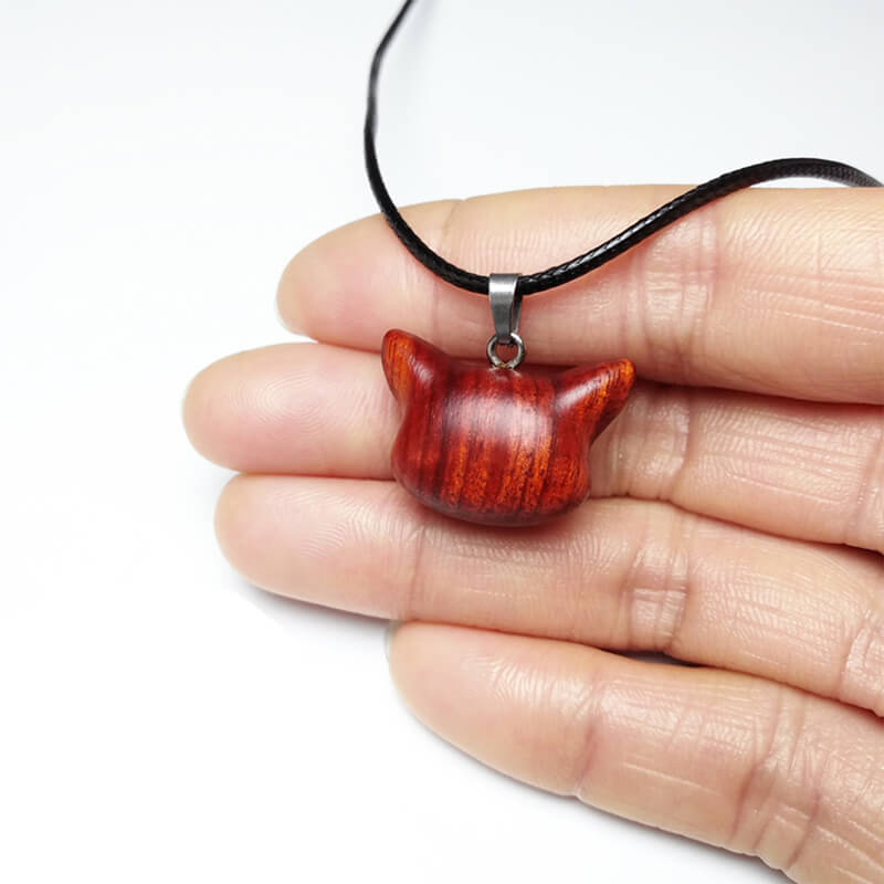 Handmade Cute Wood Fox Pendant Necklace