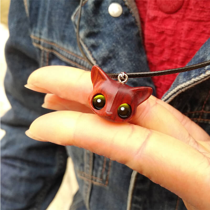 Handmade Cute Wood Fox Pendant Necklace