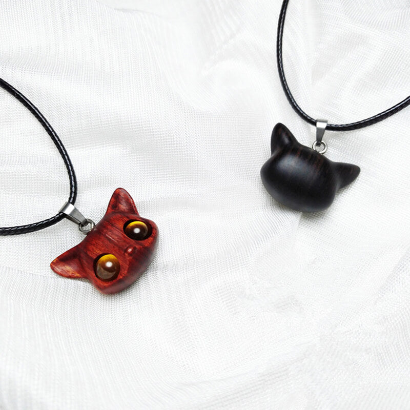 Handmade Cute Wood Fox Pendant Necklace