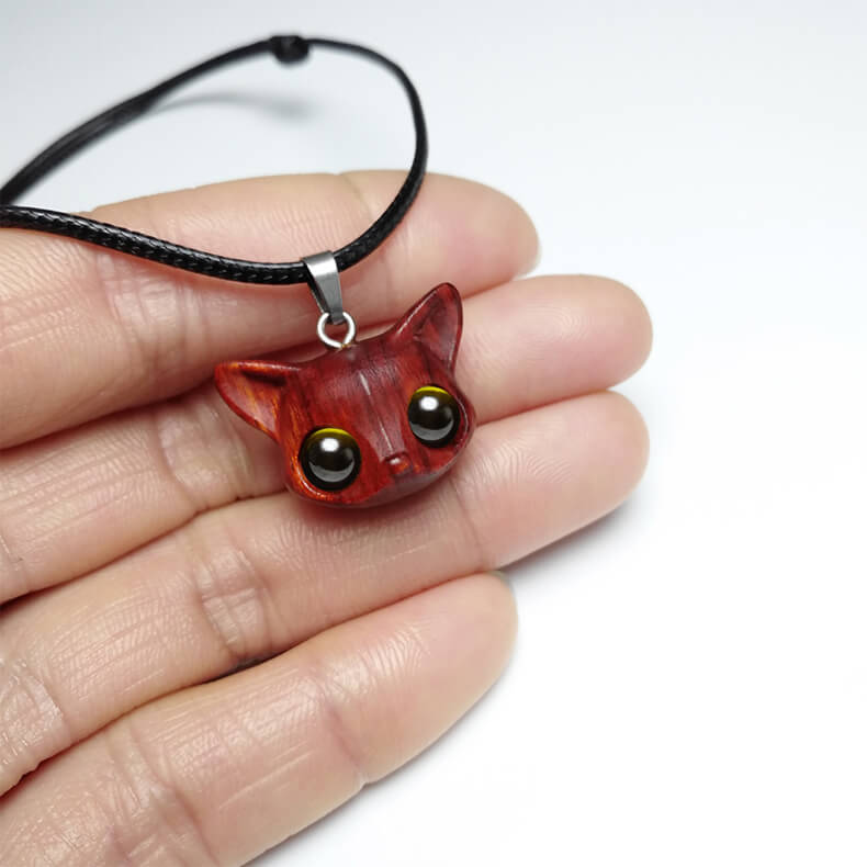 Handmade Cute Wood Fox Pendant Necklace